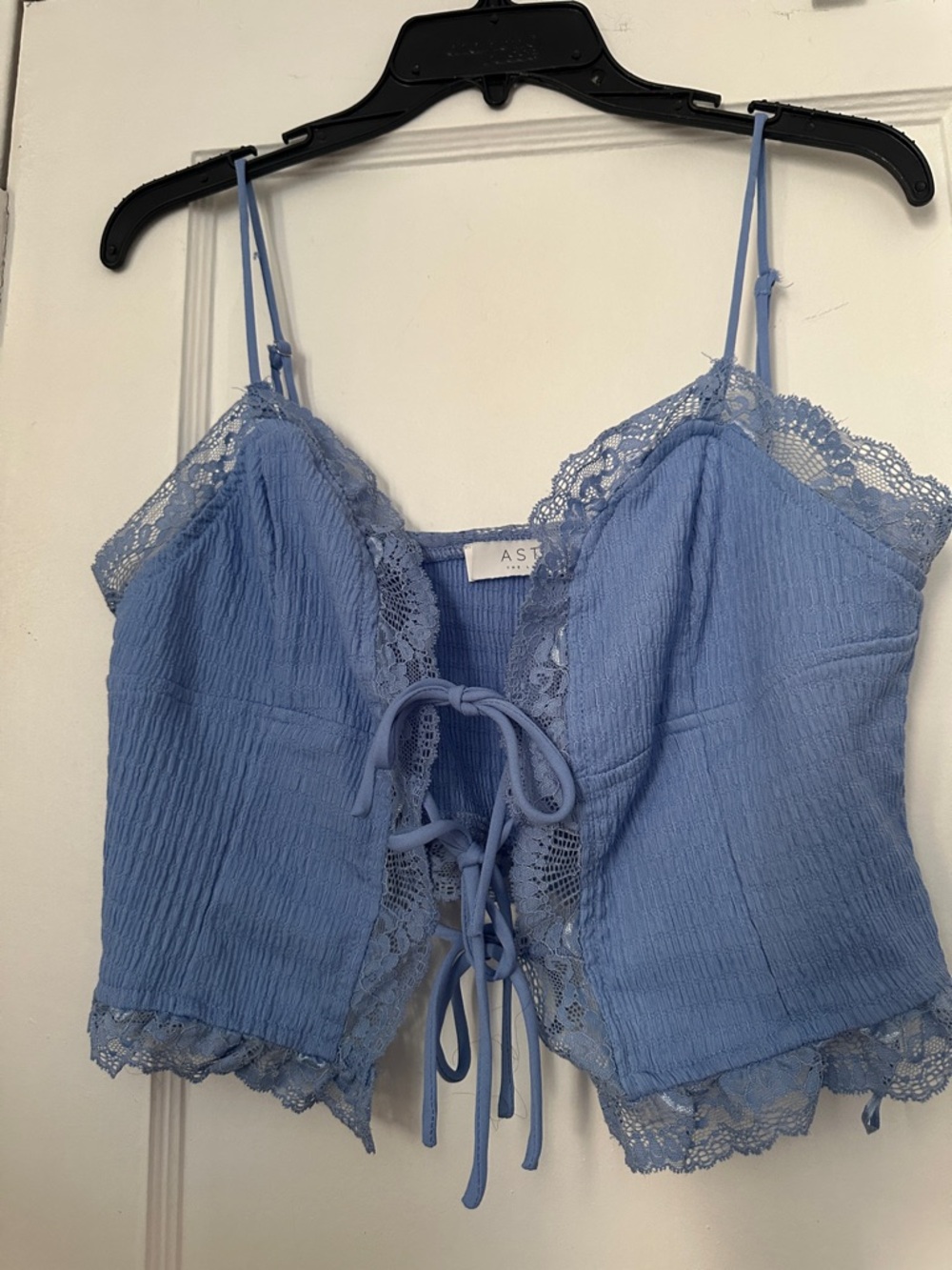Astr Light Blue Lace-Trim Tie-Front Bandeau Cami - Preloved